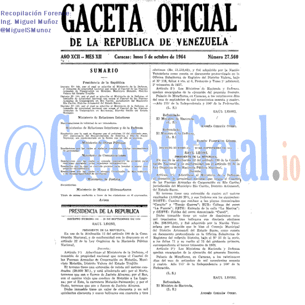 Gaceta Oficial 27560 del 5 Octubre 1964