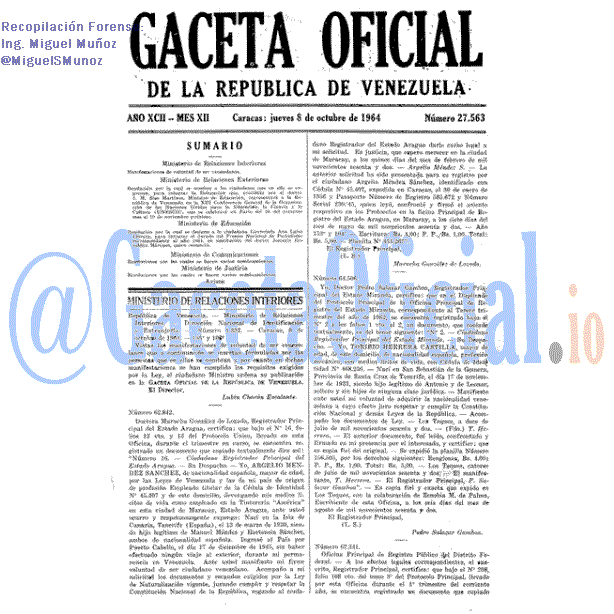 Gaceta Oficial 27563 del 8 Octubre 1964