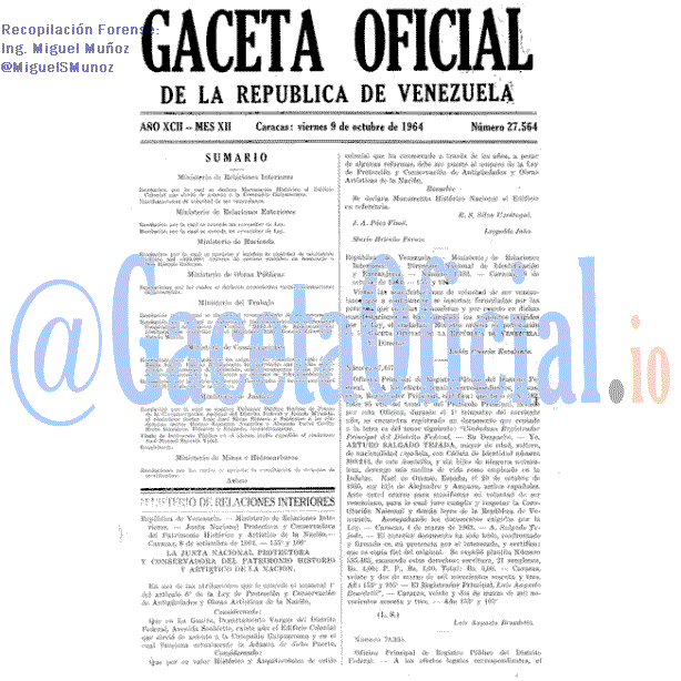 Gaceta Oficial 27564 del 9 Octubre 1964