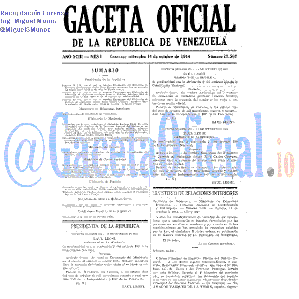Gaceta Oficial 27567 del 14 Octubre 1964