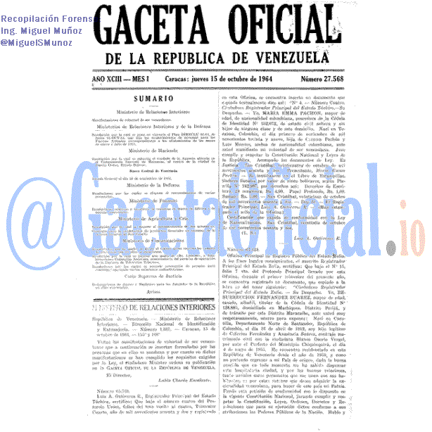 Gaceta Oficial 27568 del 15 Octubre 1964