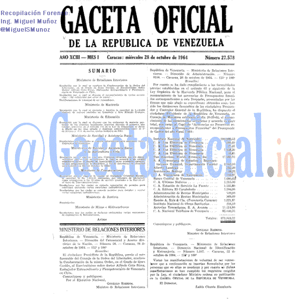 Gaceta Oficial 27578 del 28 Octubre 1964