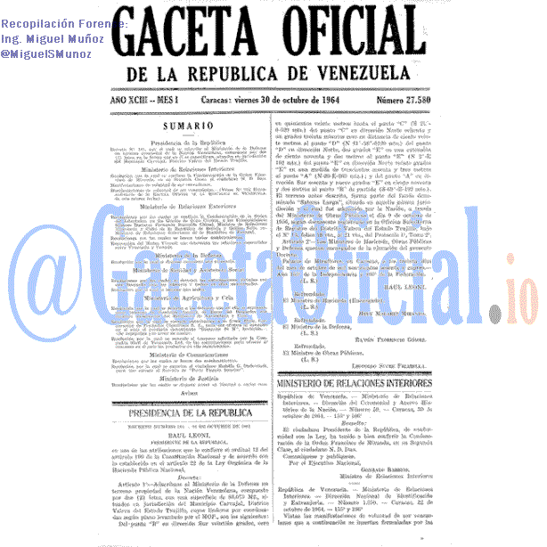 Gaceta Oficial 27580 del 30 Octubre 1964