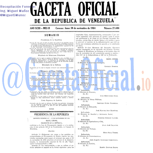 Gaceta Oficial 27606 del 30 Noviembre 1964