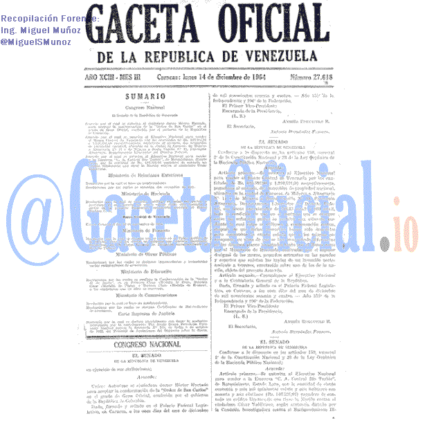 Gaceta Oficial 27618 del 14 Diciembre 1964