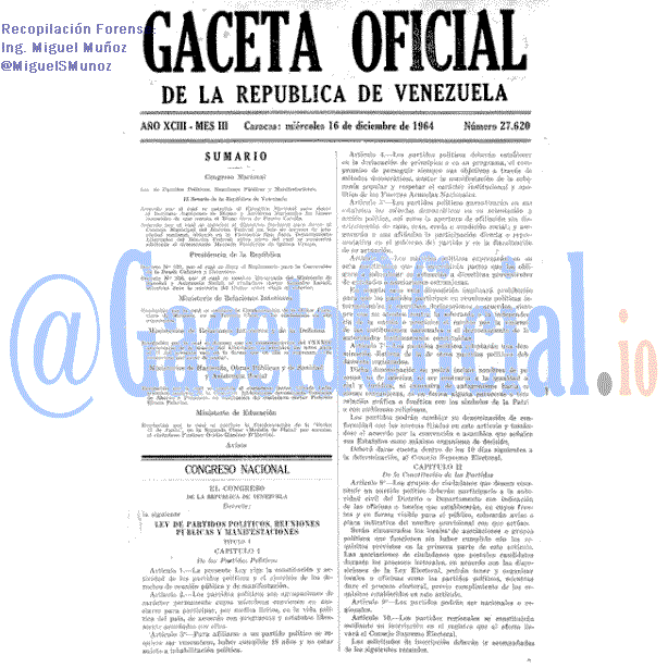 Gaceta Oficial 27620 del 16 Diciembre 1964