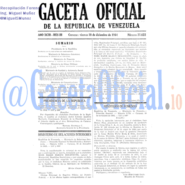 Gaceta Oficial 27622 del 18 Diciembre 1964