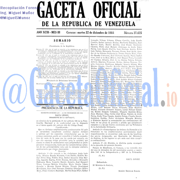 Gaceta Oficial 27625 del 22 Diciembre 1964