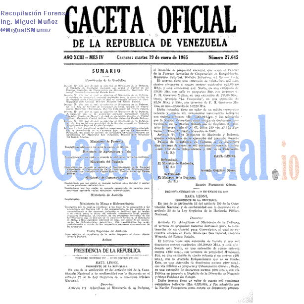 Gaceta Oficial 27645 del 19 Enero 1965