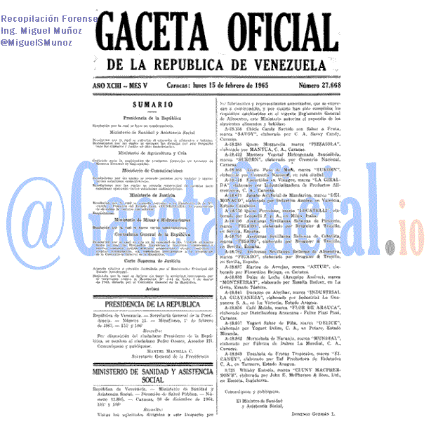Gaceta Oficial 27668 del 15 Febrero 1965
