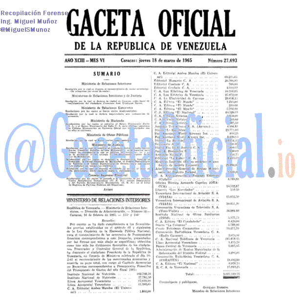 Gaceta Oficial 27693 del 18 Marzo 1965