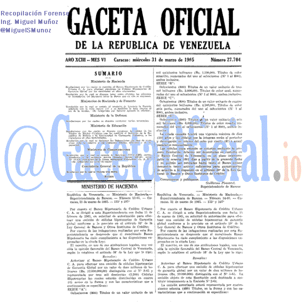 Gaceta Oficial 27704 del 31 Marzo 1965