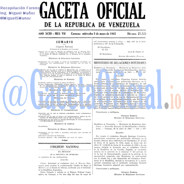 Gaceta Oficial 27728 del 5 Mayo 1965