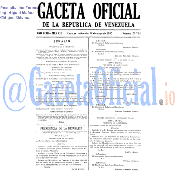 Gaceta Oficial 27734 del 12 Mayo 1965