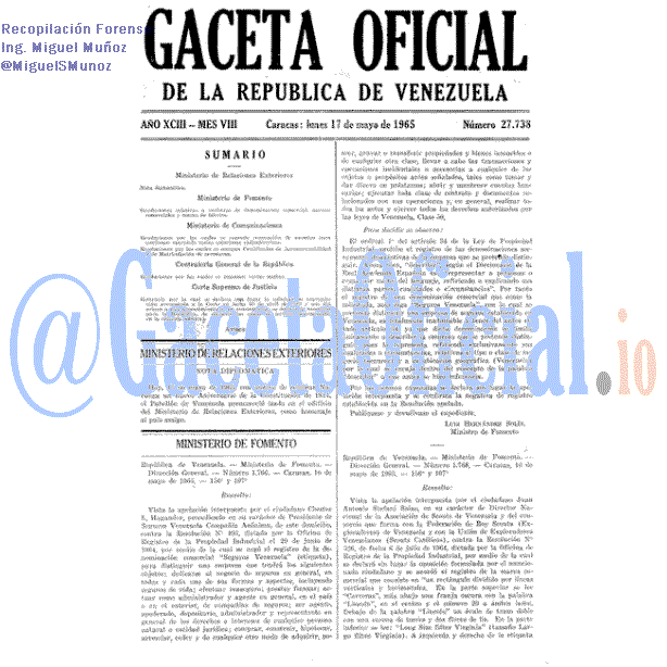 Gaceta Oficial 27738 del 17 Mayo 1965