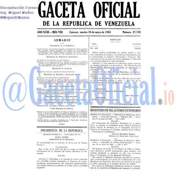 Gaceta Oficial 27739 del 18 Mayo 1965