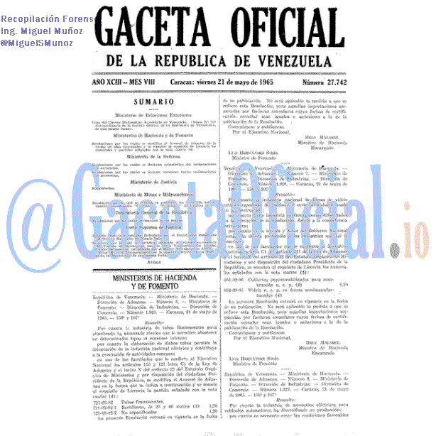 Gaceta Oficial 27742 del 21 Mayo 1965
