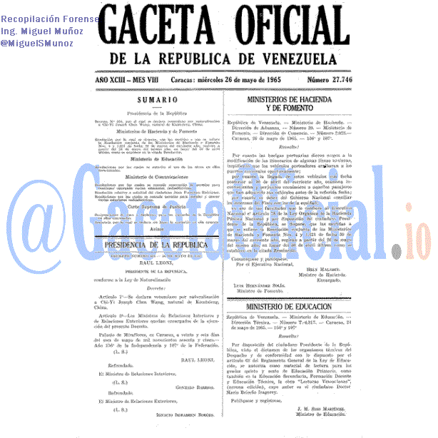 Gaceta Oficial 27746 del 26 Mayo 1965