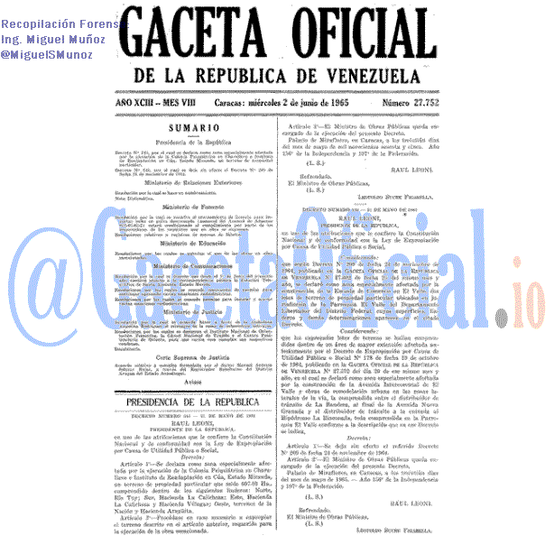 Gaceta Oficial 27752 del 2 Junio 1965