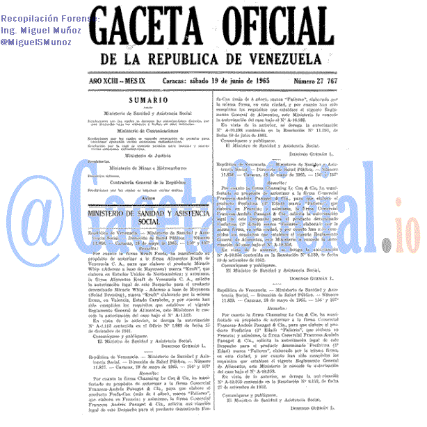 Gaceta Oficial 27767 del 19 Junio 1965