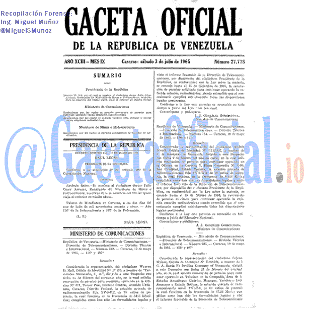 Gaceta Oficial 27778 del 3 Julio 1965
