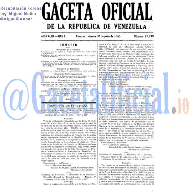 Gaceta Oficial 27799 del 30 Julio 1965