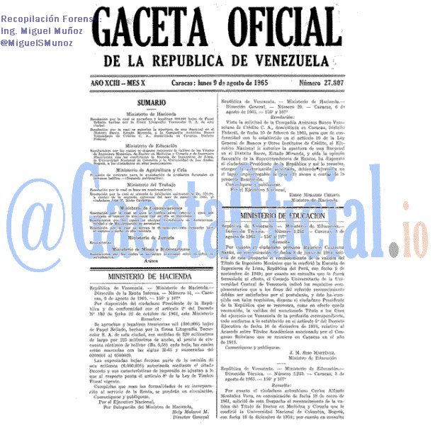 Gaceta Oficial 27807 del 9 Agosto 1965