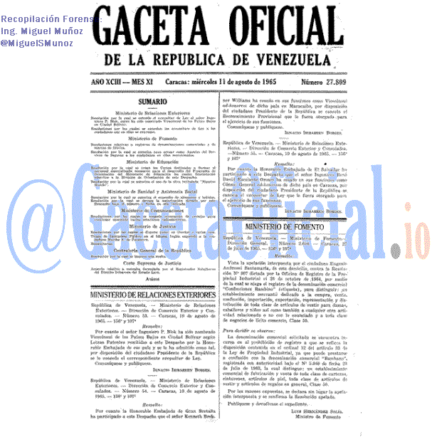 Gaceta Oficial 27809 del 11 Agosto 1965