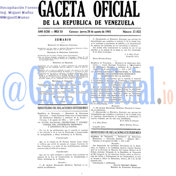 Gaceta Oficial 27822 del 26 Agosto 1965