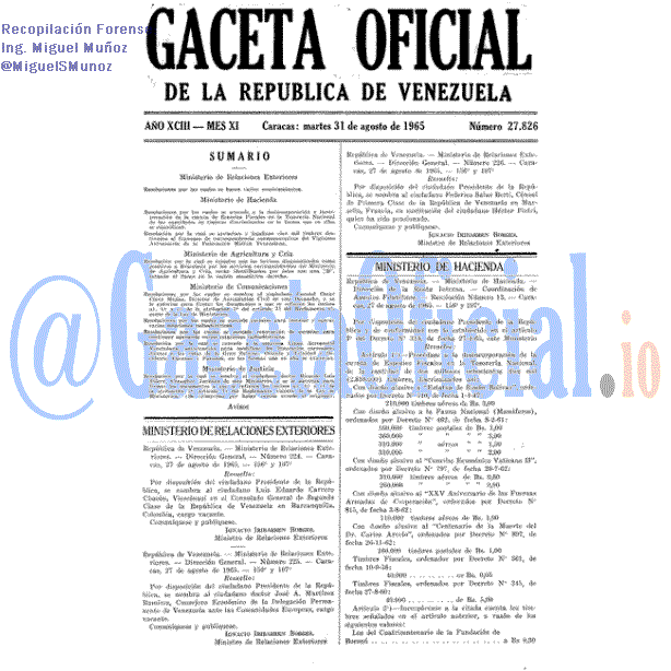 Gaceta Oficial 27826 del 31 Agosto 1965