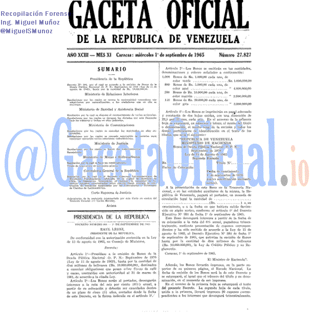 Gaceta Oficial 27827 del 1 Septiembre 1965