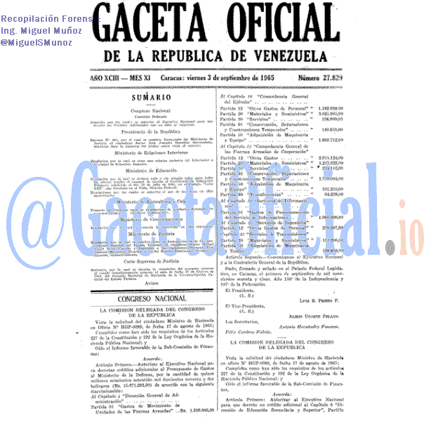 Gaceta Oficial 27829 del 3 Septiembre 1965