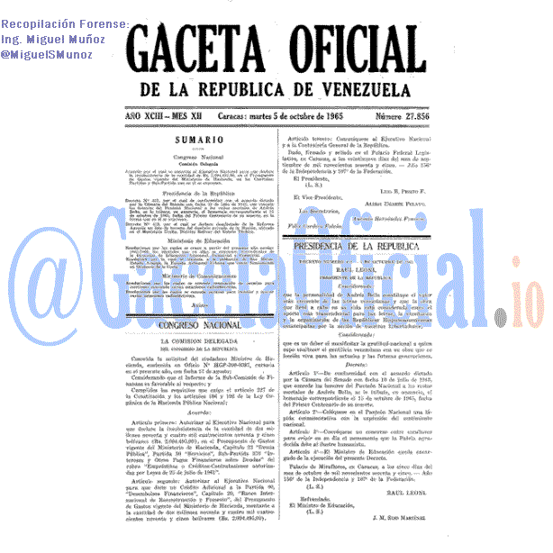 Gaceta Oficial 27856 del 5 Octubre 1965
