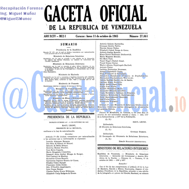 Gaceta Oficial 27861 del 11 Octubre 1965