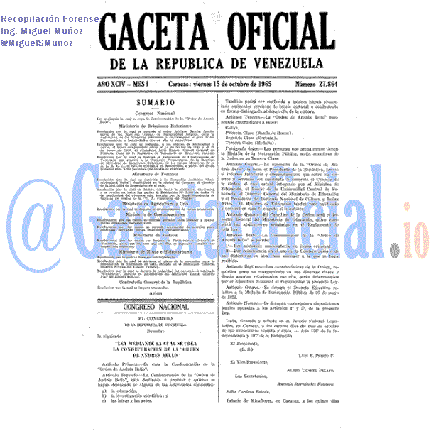 Gaceta Oficial 27864 del 15 Octubre 1965