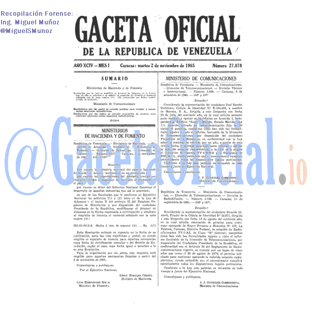 Gaceta Oficial 27878 del 2 Noviembre 1965