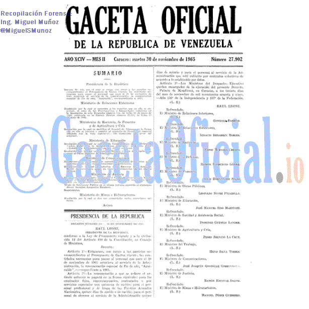 Gaceta Oficial 27902 del 30 Noviembre 1965