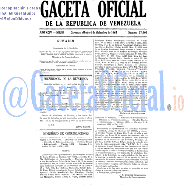 Gaceta Oficial 27906 del 4 Diciembre 1965