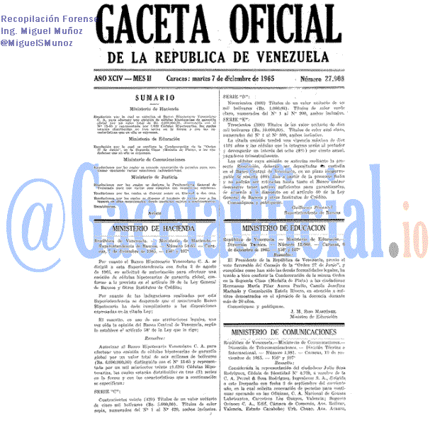 Gaceta Oficial 27908 del 7 Diciembre 1965