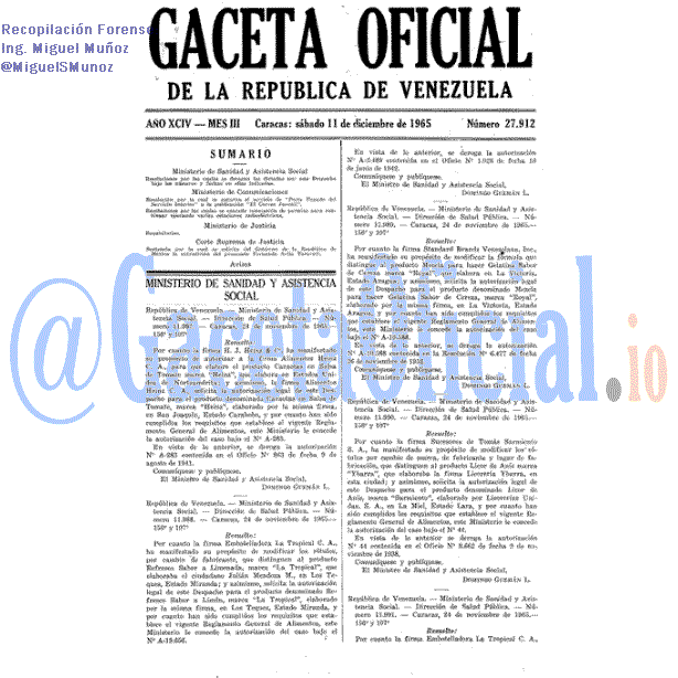 Gaceta Oficial 27912 del 11 Diciembre 1965
