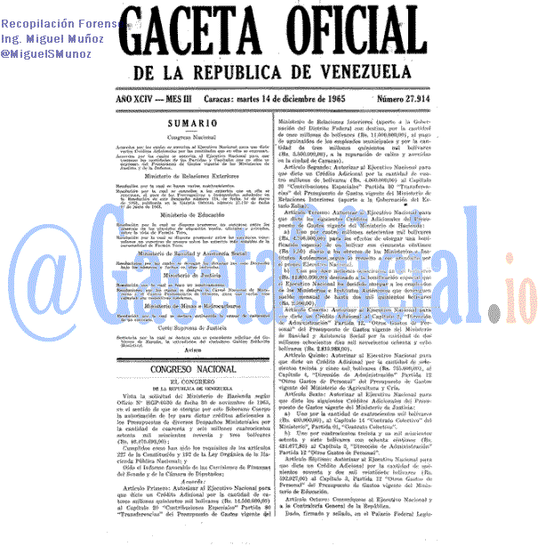 Gaceta Oficial 27914 del 14 Diciembre 1965
