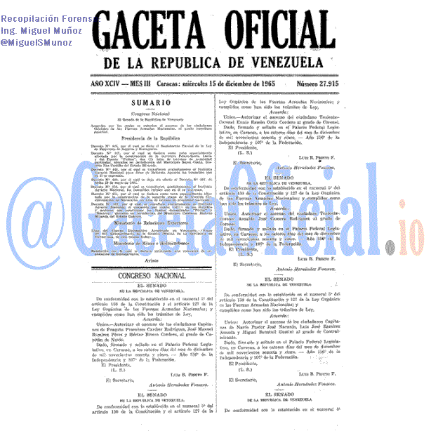 Gaceta Oficial 27915 del 15 Diciembre 1965