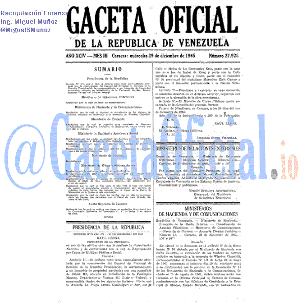 Gaceta Oficial 27925 del 29 Diciembre 1965