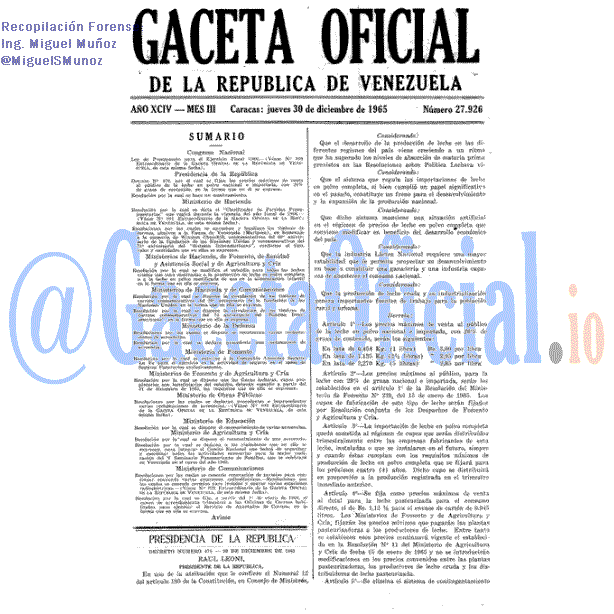 Gaceta Oficial 27926 del 30 Diciembre 1965
