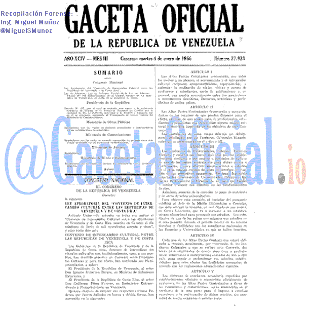Gaceta Oficial 27928 del 4 Enero 1966