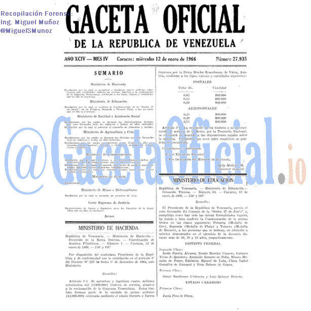 Gaceta Oficial 27935 del 12 Enero 1966