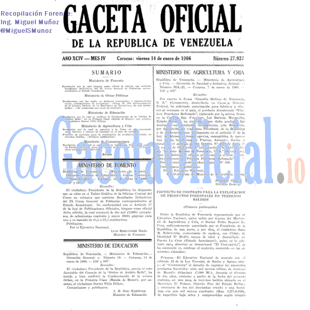 Gaceta Oficial 27937 del 14 Enero 1966
