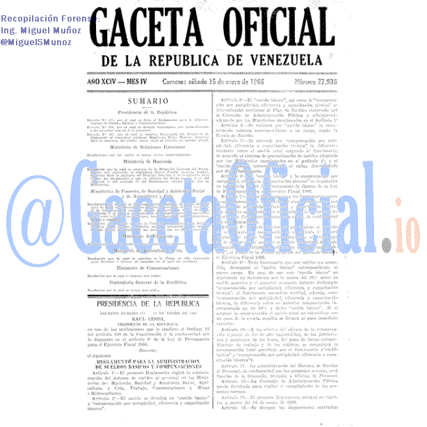 Gaceta Oficial 27938 del 15 Enero 1966