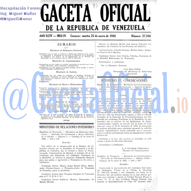 Gaceta Oficial 27946 del 25 Enero 1966