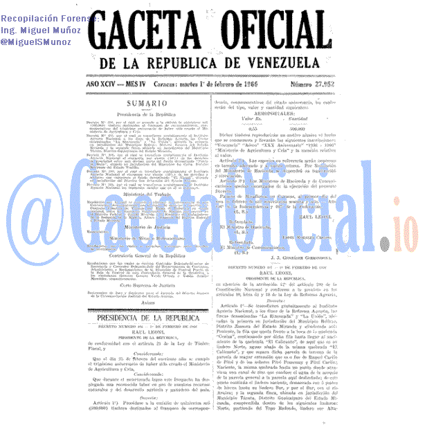 Gaceta Oficial 27952 del 1 Febrero 1966